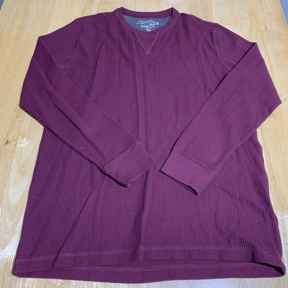 Men's Cactus Authentic Quality Size L Burgudy Long Sleeve Henley‎ Thermal Shirt